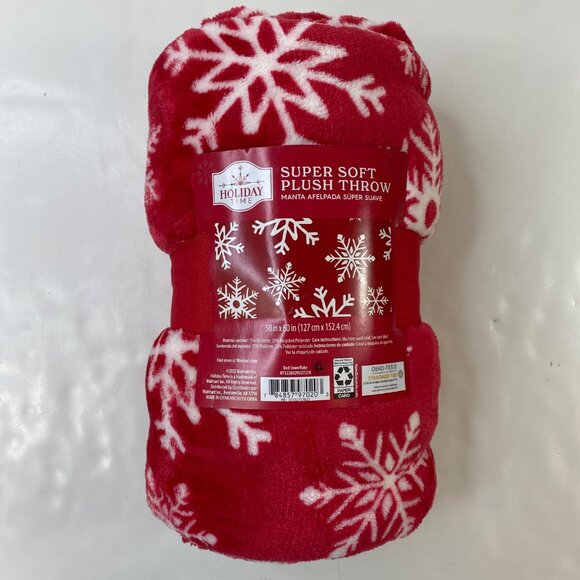 Holiday Time Super Soft Plush Throw Red White Snowflake Pattern 50"x60" - Picture 2 of 4